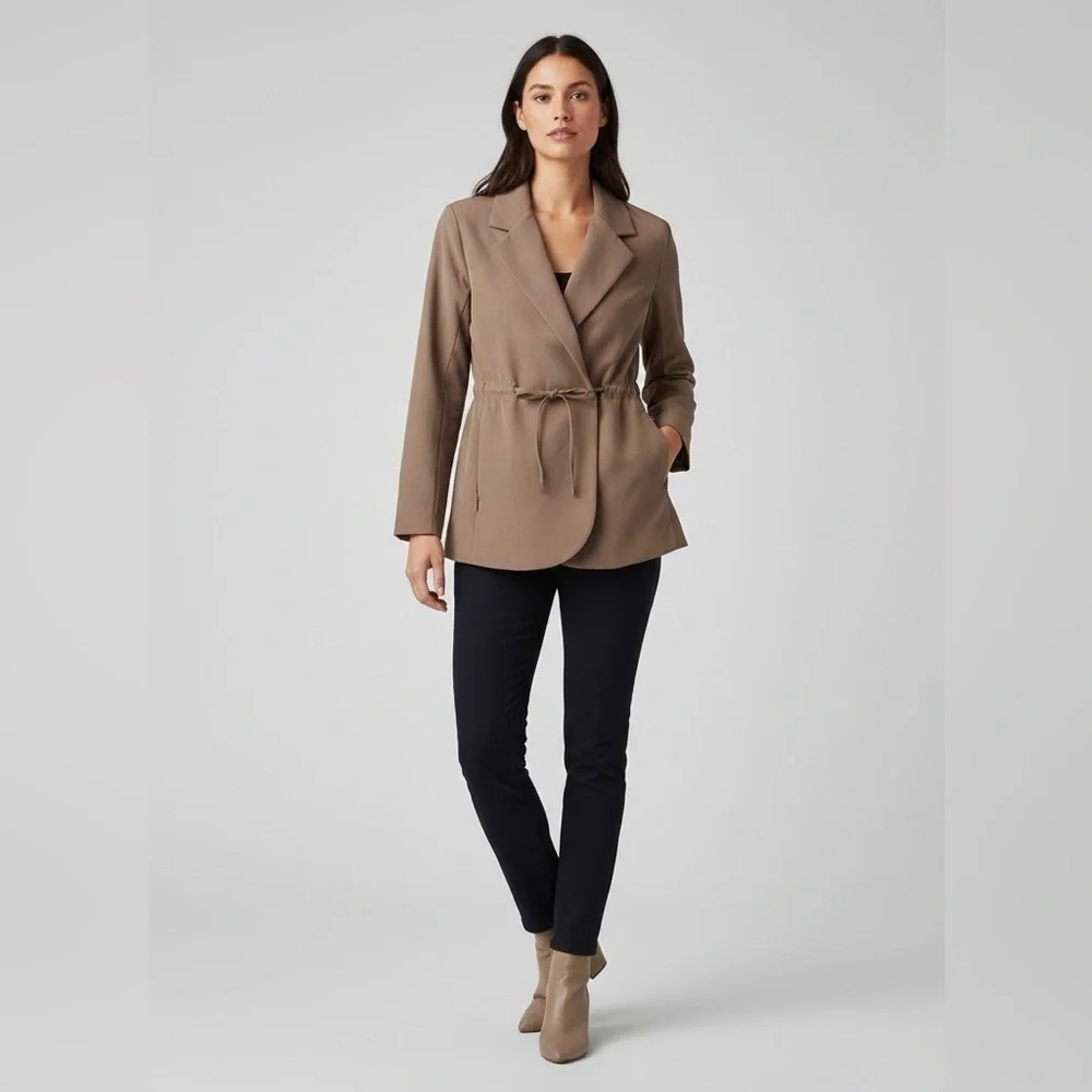 Athleta Women's Tan Lightweight Endless Tie Front Work Blazer Jacket size 16